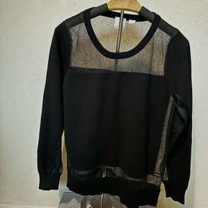 Black Women’s Sweater Solid Sheer - Sleeves and neck